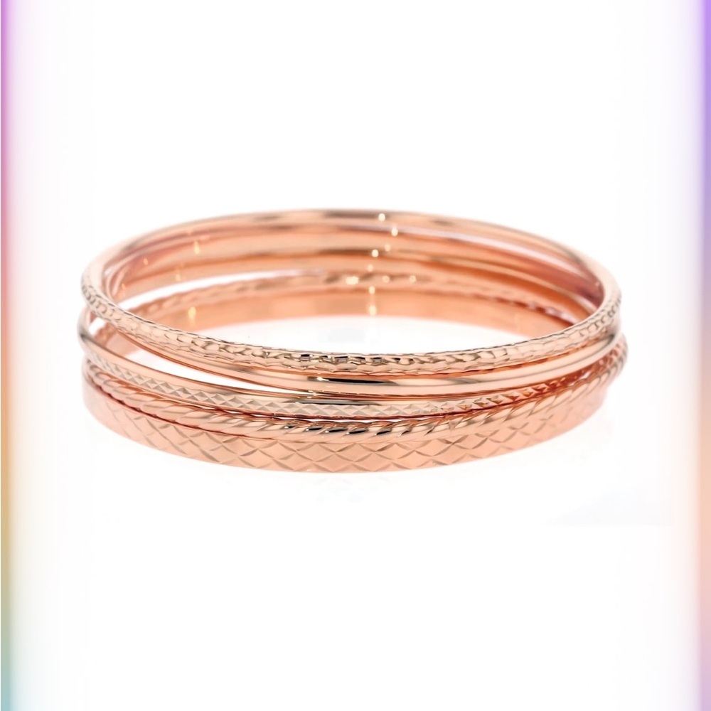 18kt Rose Gold Over Sterling Silver Jewelry Set: Five Bangle Bracelets